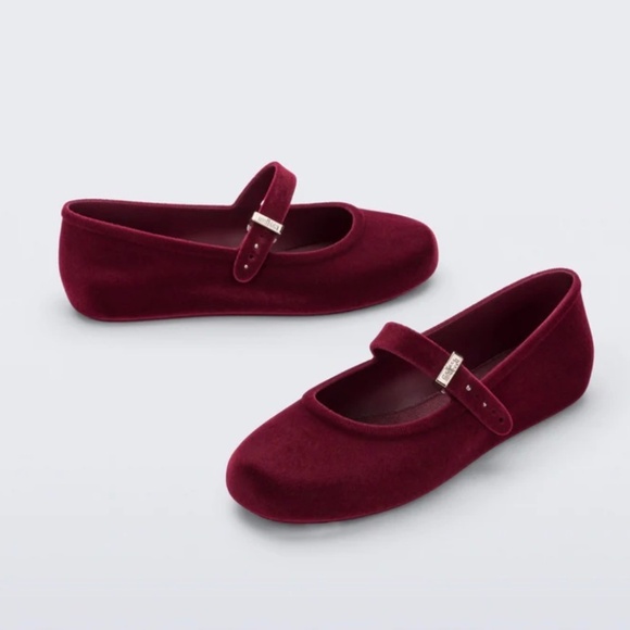 Melissa Shoes - NWT Melissa Soft Ballerina Velvet II Flat Red‎ Women's Size 9